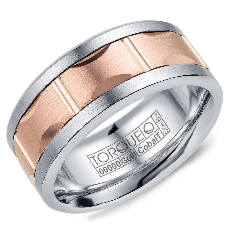 women's halo engagement rings-Torque Cobalt & Gold Collection 9MM Wedding Band with Rose Gold Center CW103MR9