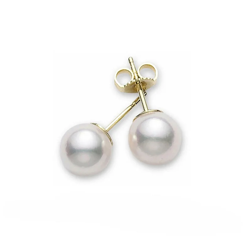 women's gold drop earrings-Akoya Cultured Pearl Stud Earrings in 18K Yellow Gold