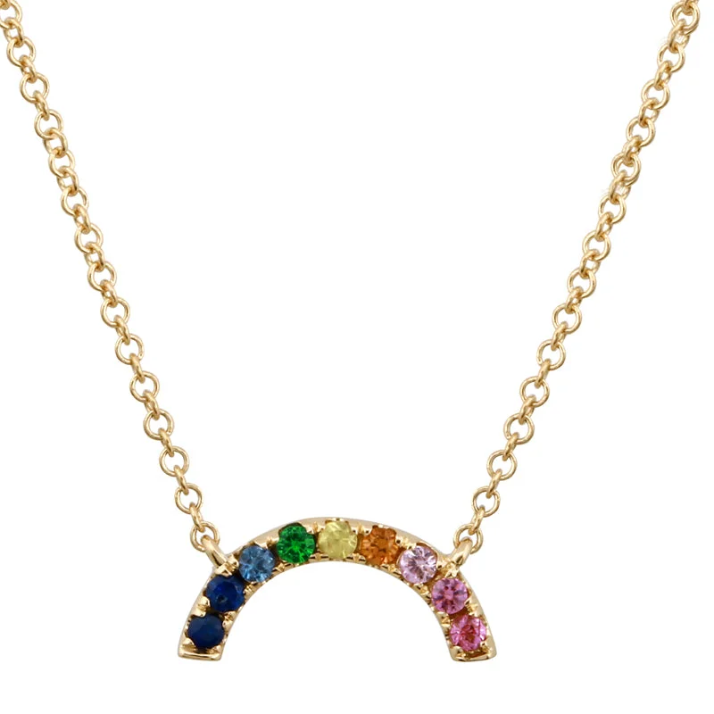 women's infinity necklaces-14K Yellow Gold Multi-Sapphire Rainbow Necklace