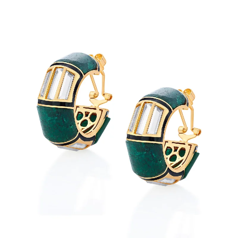 women's engraved earrings-Razia Green Quartz Mirror Hoop Earrings