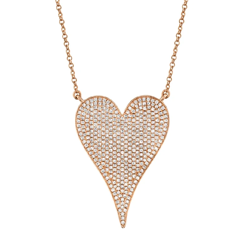 women's gold necklaces-14K Rose Gold Pave Heart Necklace (Jumbo)