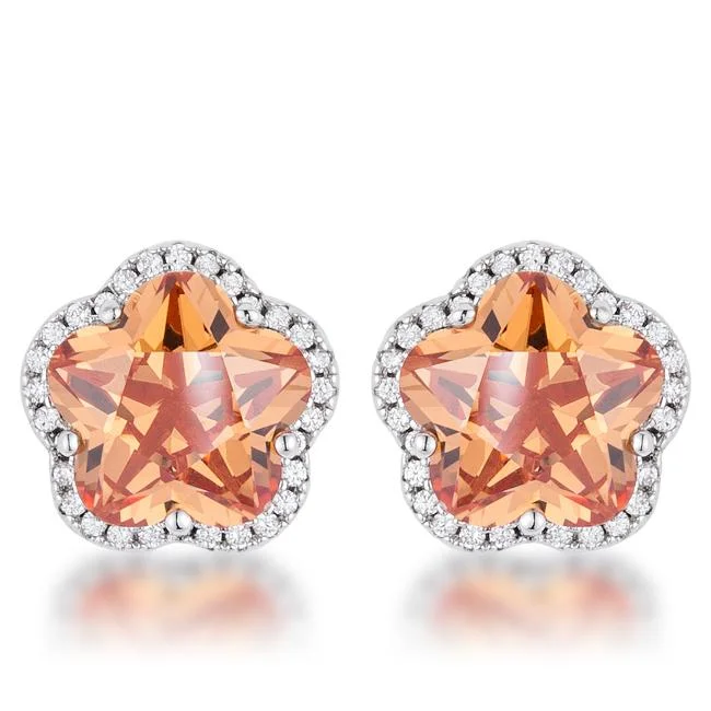 women's gemstone stud earrings-Hagir Flower Champagne CZ Stud Earrings