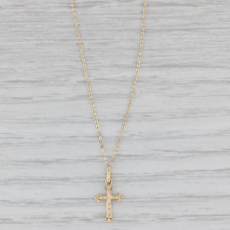 women's modern necklaces-Small Ornate Cross Pendant Necklace 14k Yellow Gold 15.75"-17.75" Cable Chain