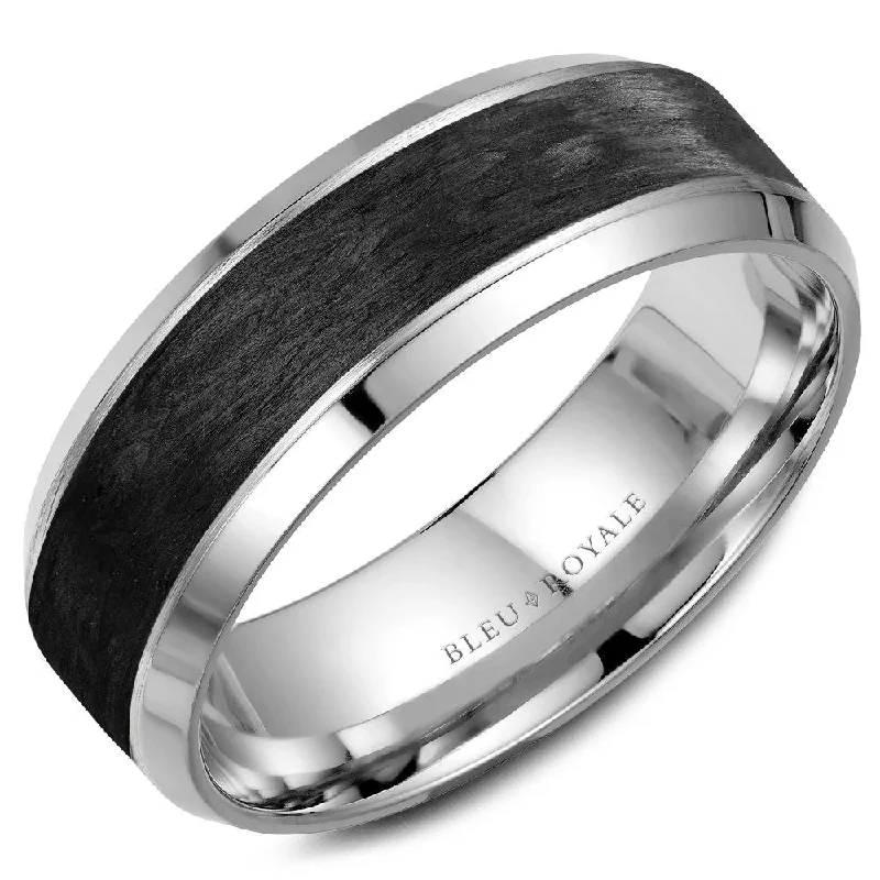 women's bridal engagement rings-Bleu Royale 7.5MM Wedding Band with Forged Carbon Fiber Center and Beveled Edges RYL-064W75