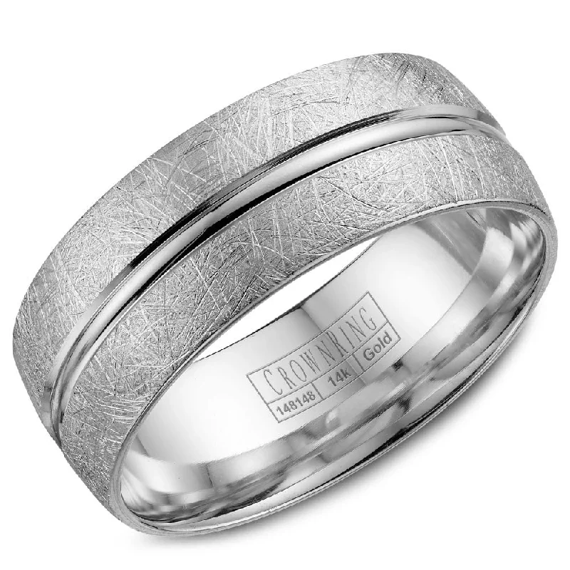 women's commitment rings for women-CrownRing 8MM Wedding Band with Textured Finish WB-7935