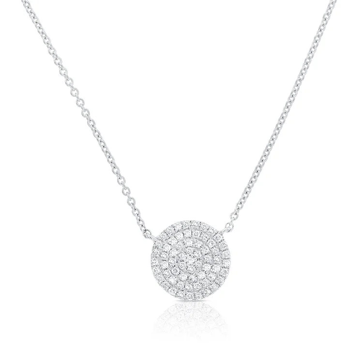 women's diamond necklaces-14K White Gold Diamond Pave Large Disc Necklace