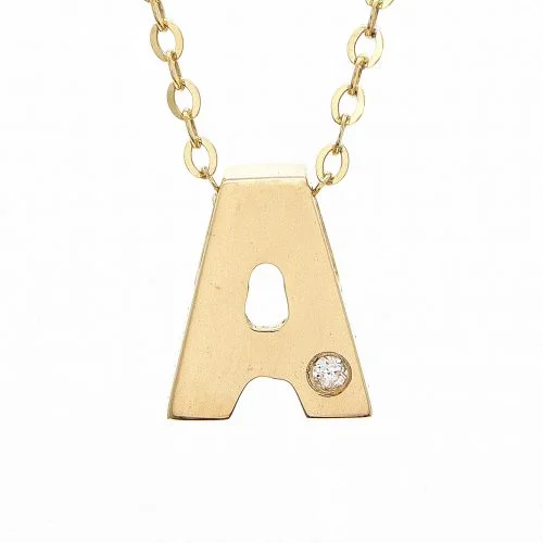 women's sterling silver pendant necklaces-14K Yellow Gold Initial "A" With Diamond Necklace