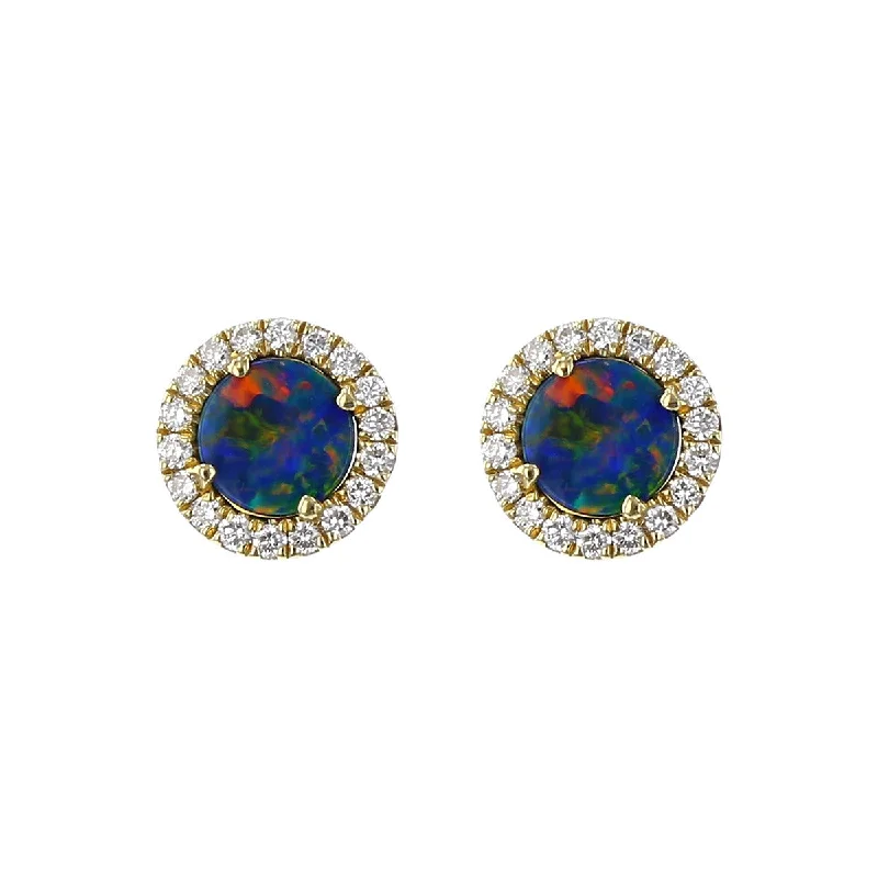 women's small hoop earrings-Australian Opal and Diamond Halo Stud Earrings