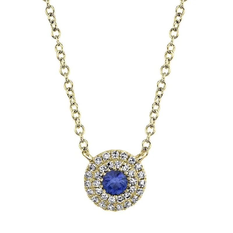 women's fine jewelry necklaces-14K Yellow Gold Diamond + Blue Sapphire Necklace