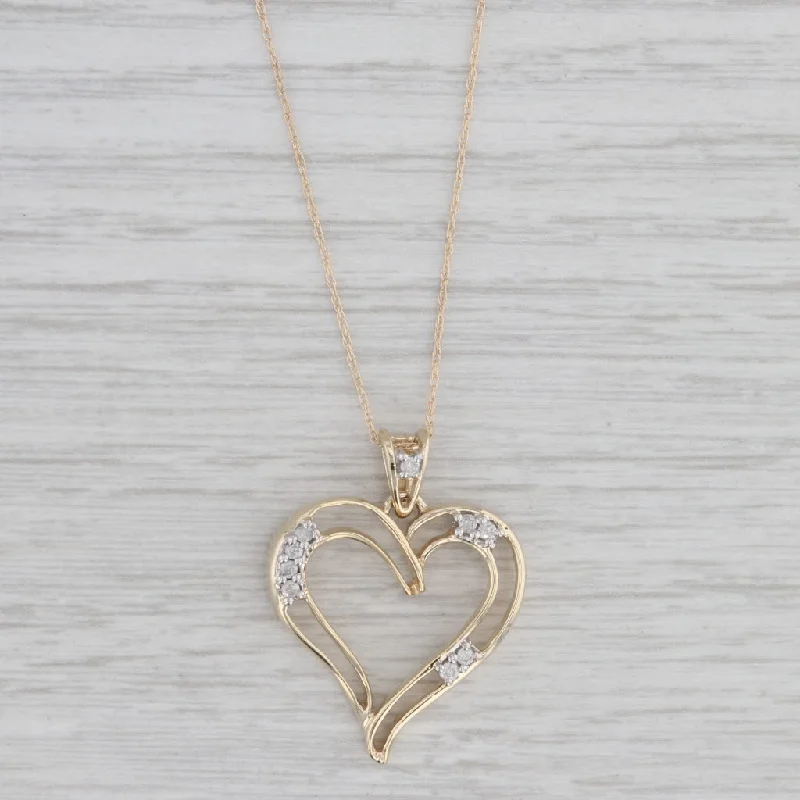 women's layered necklaces-0.15ctw Diamond Open Heart Pendant Necklace 14k Yellow Gold 18" Rope Chain