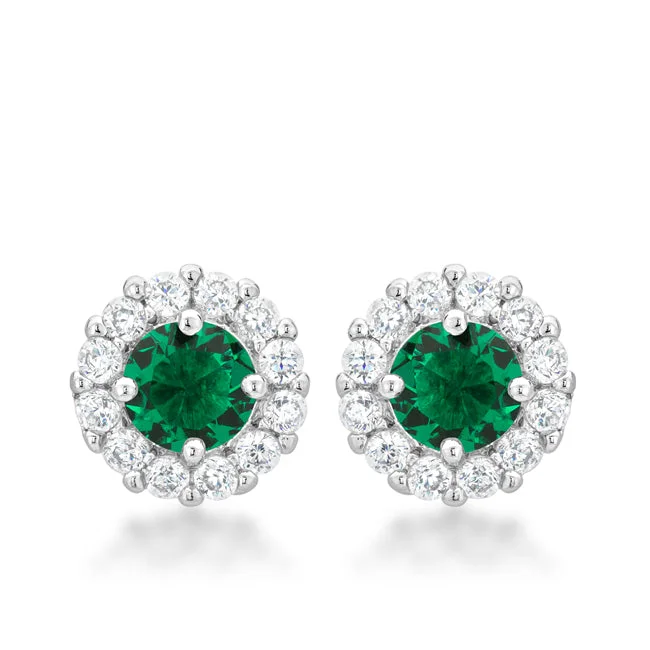 women's stylish earrings-Belle Emerald Green Halo Stud Earrings | 2ct