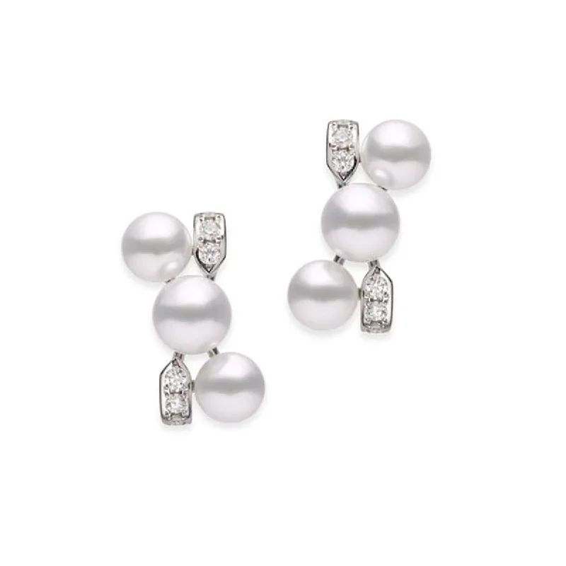 women's heart earrings-Akoya Cultured Pearl and Diamond Earrings in 18K White Gold