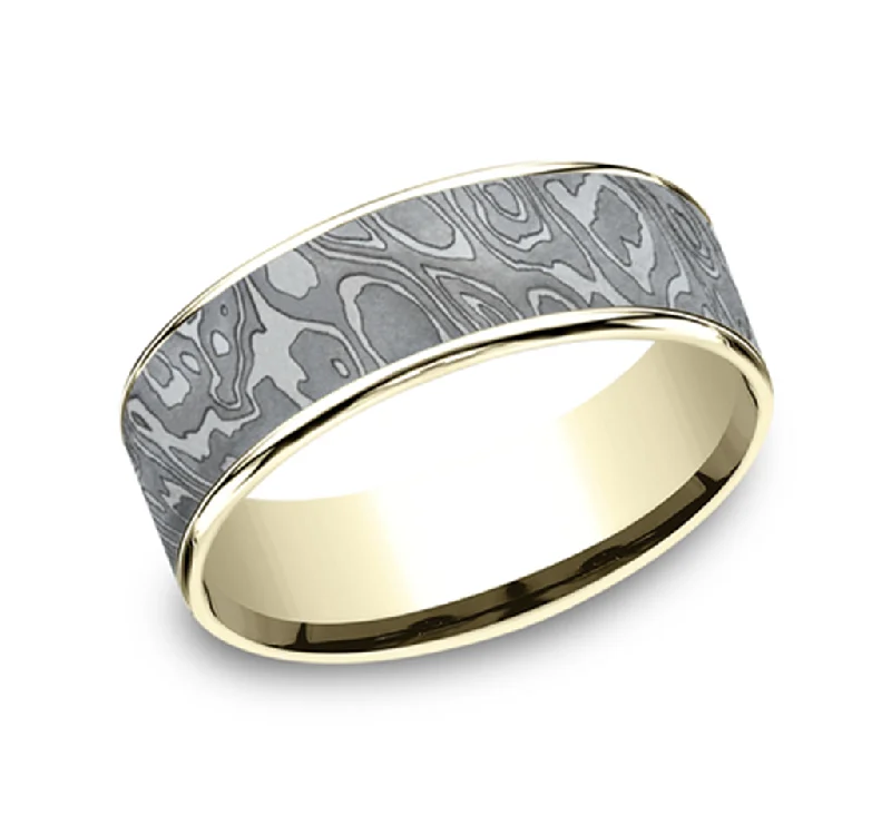 women's floral engagement rings-14K Yellow Gold And Gray Tantalum ‘The Wild’ 7.5mm Comfort Fit Wedding Band