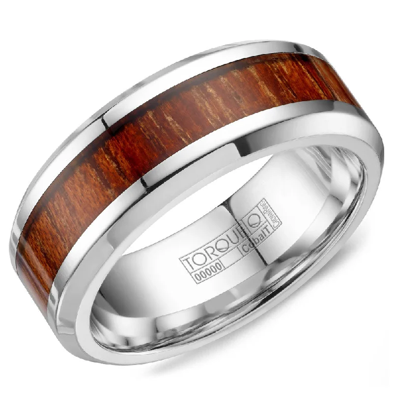 women's rose gold engagement rings with emerald-Torque Cobalt Collection 8MM Wedding Band with Wood Center CB-0002