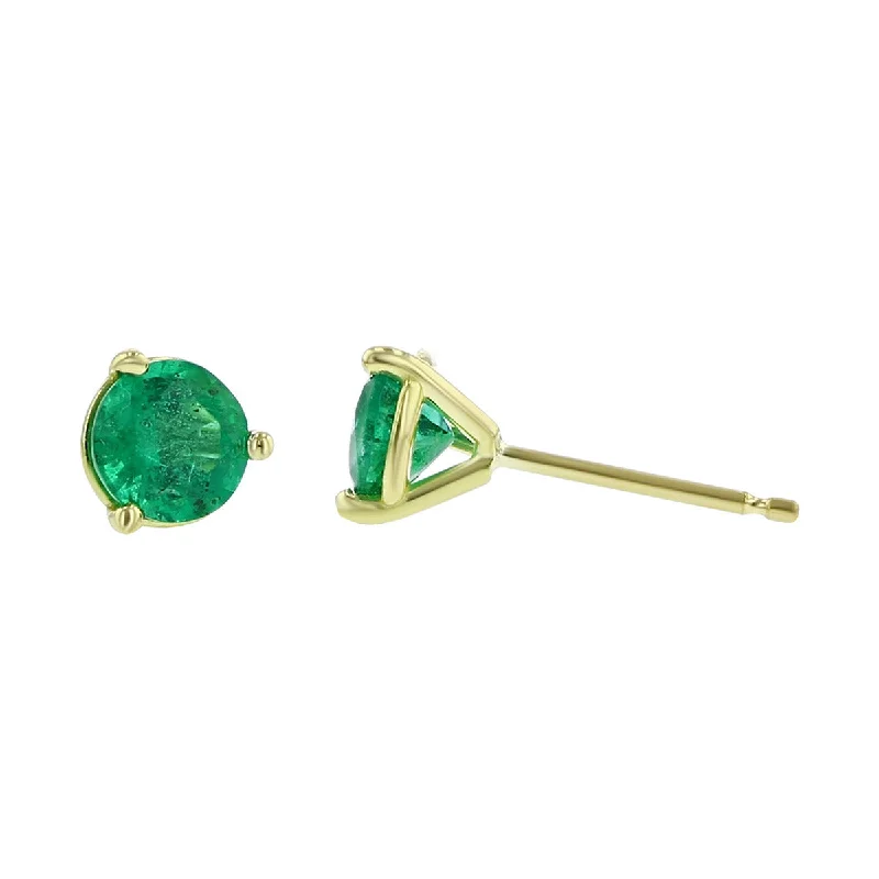 women's dangly earrings-18K Yellow Gold Emerald Stud Earrings