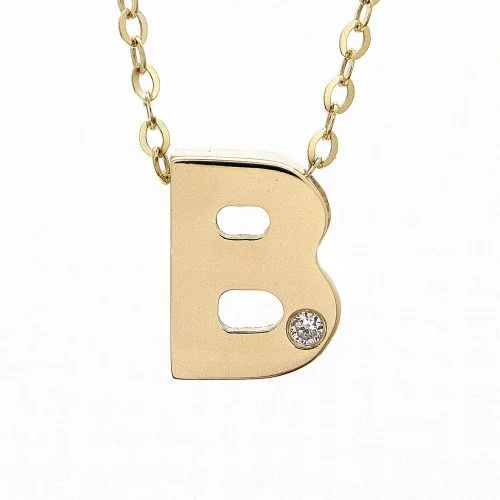 women's rose gold pendant necklaces-14K Yellow Gold Initial "B" With Diamond Necklace