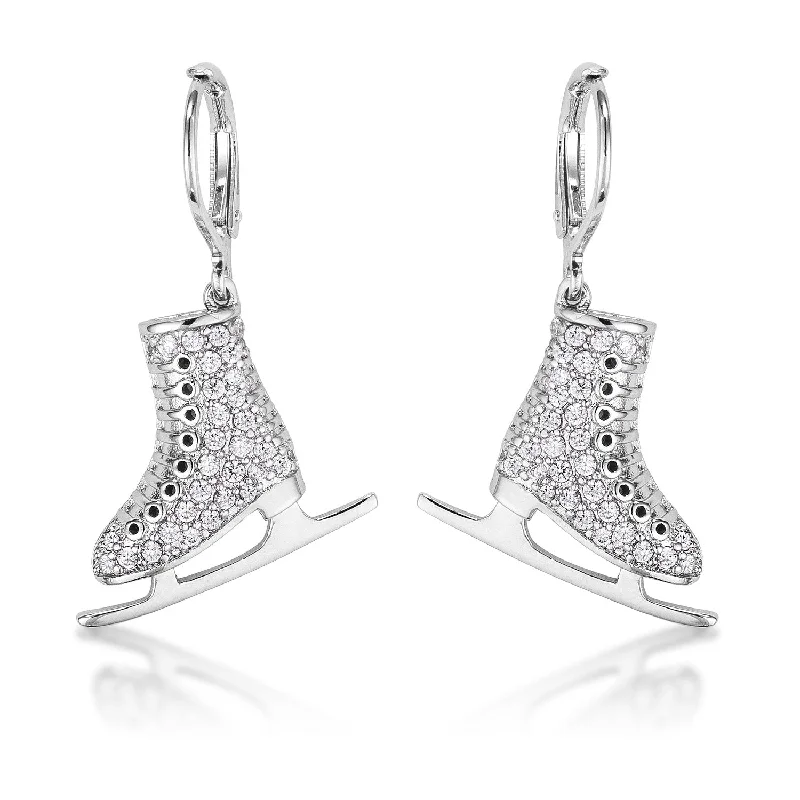 women's heart-shaped earrings-Shana Delicate Silvertone Ice Skate Earrings