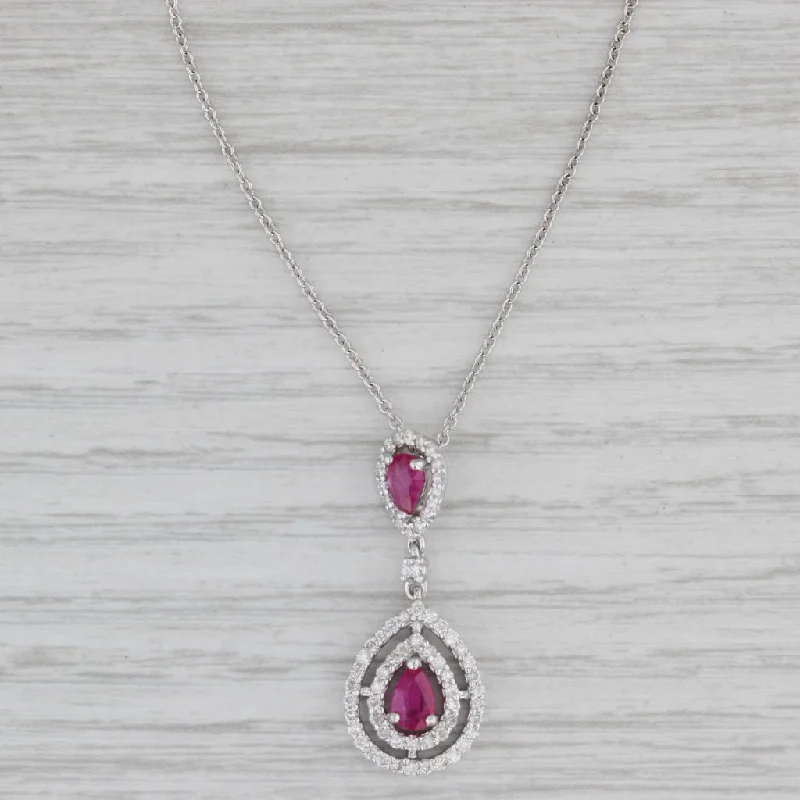 women's engraved heart necklaces-Effy 1.106ctw Ruby Diamond Teardrop Pendant Necklace 14k White Gold 16"-18"