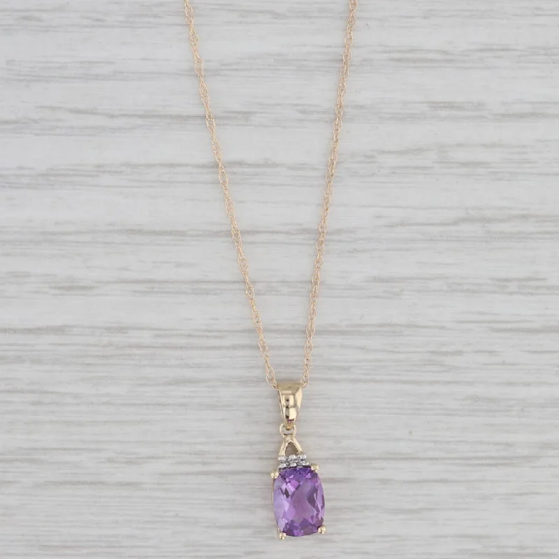 women's classic pearl necklaces-1.15ct Amethyst Diamond Pendant Necklace 10k Yellow Gold 18.75" Rope Chain