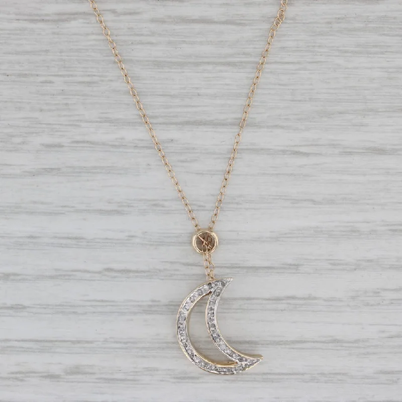 women's meaningful necklaces-Diamond Crescent Pendant Necklace 17.5" Cable Chain Necklace