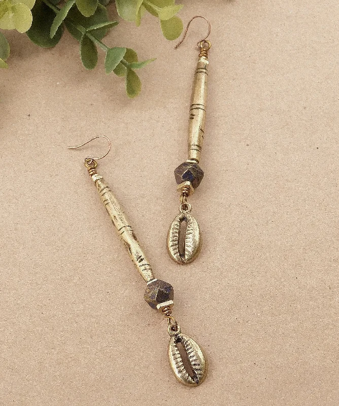 women's silver diamond earrings-Tuareg Brass Tube and Onyx Earrings