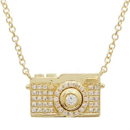 women's classic pearl necklaces-14K Yellow Gold Camera Diamond Necklace