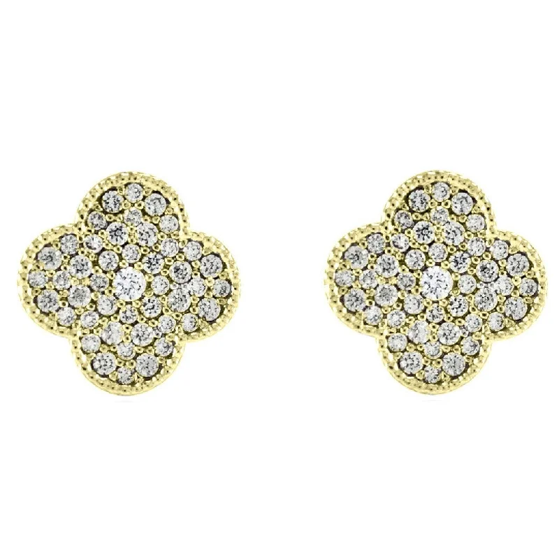 women's gold earrings-Connie Clover Gold Stud Earrings