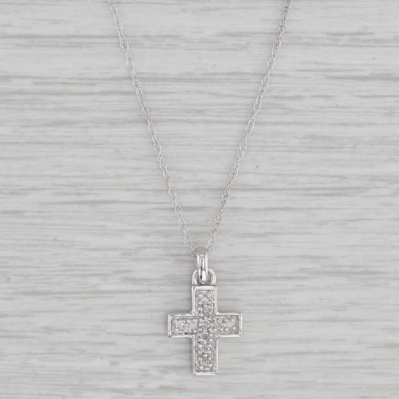 women's lucky charm necklaces-Diamond Cross Pendant Necklace 14k White Gold 18" Rope Chain