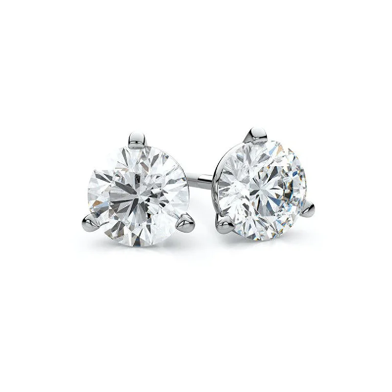 women's elegant earrings-3-Prong Diamond Stud Earrings