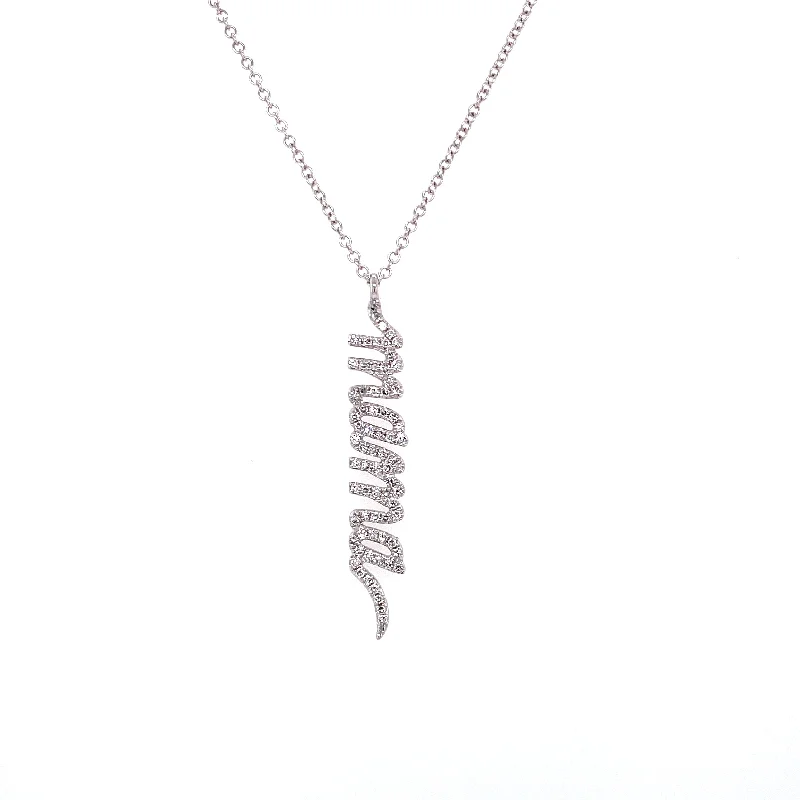 women's chakra necklaces-14K White Gold Script Mama Necklace