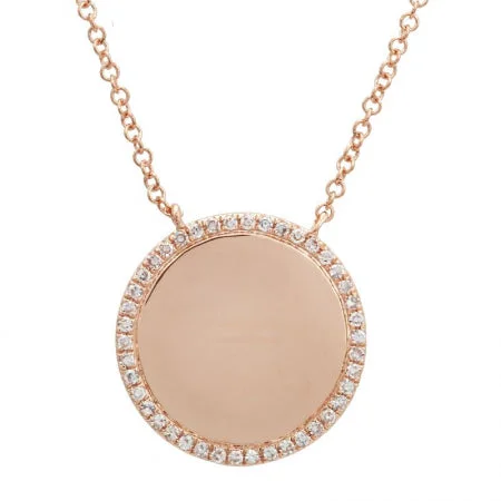 women's double-layer necklaces-14K Rose Gold Diamond Engravable Necklace