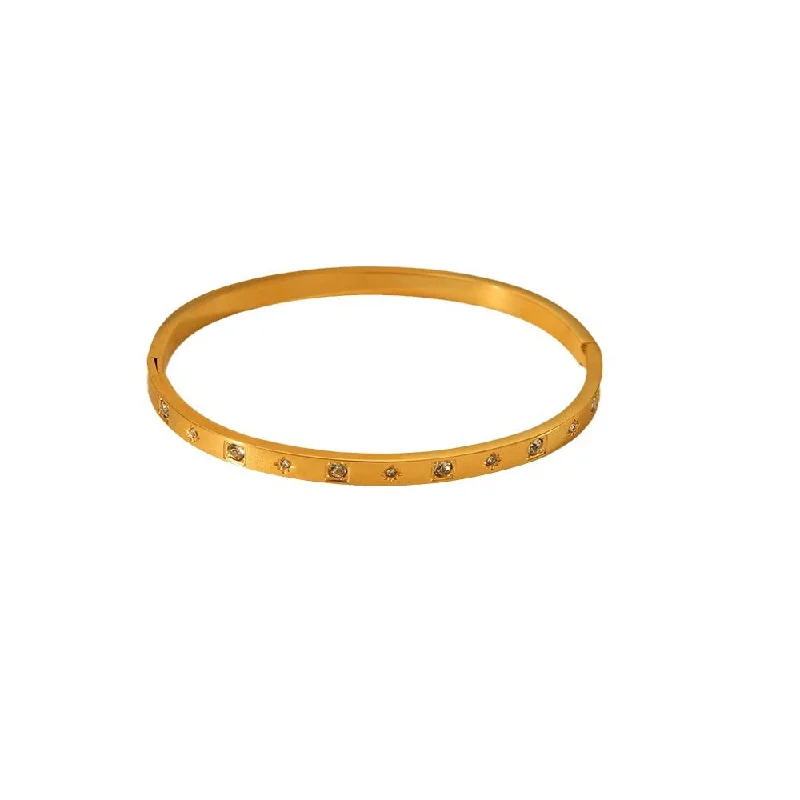 women's wide cuff bracelets-IG Style Inlay Round Stainless Steel Zircon PVD 18K Gold Bangle