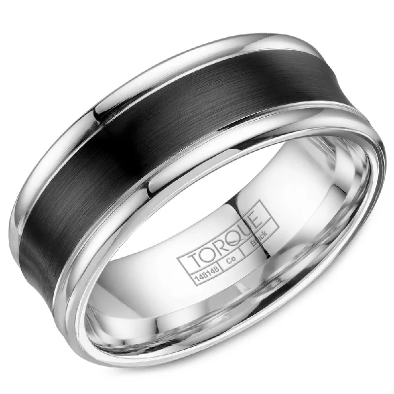 women's three-stone engagement rings-Torque Black Cobalt Collection 8MM Wedding Band with White Polished Edges CBB-8000