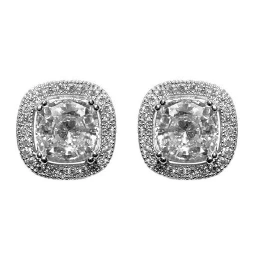 women's hoop earrings with diamonds-Jayci CZ Cushion Halo Stud Earrings