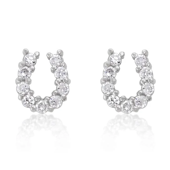 women's dangling earrings-Lucky CZ Silver Horseshoe Earrings | 1.2ct