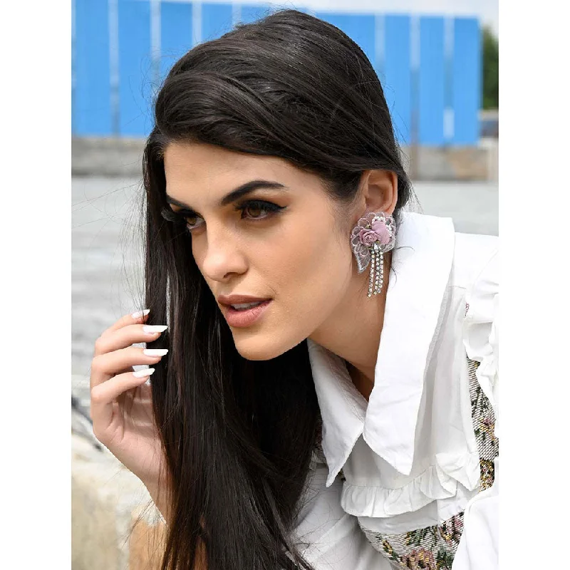 women's gold ear cuffs-Odette Stunning Floral Lace Earrings