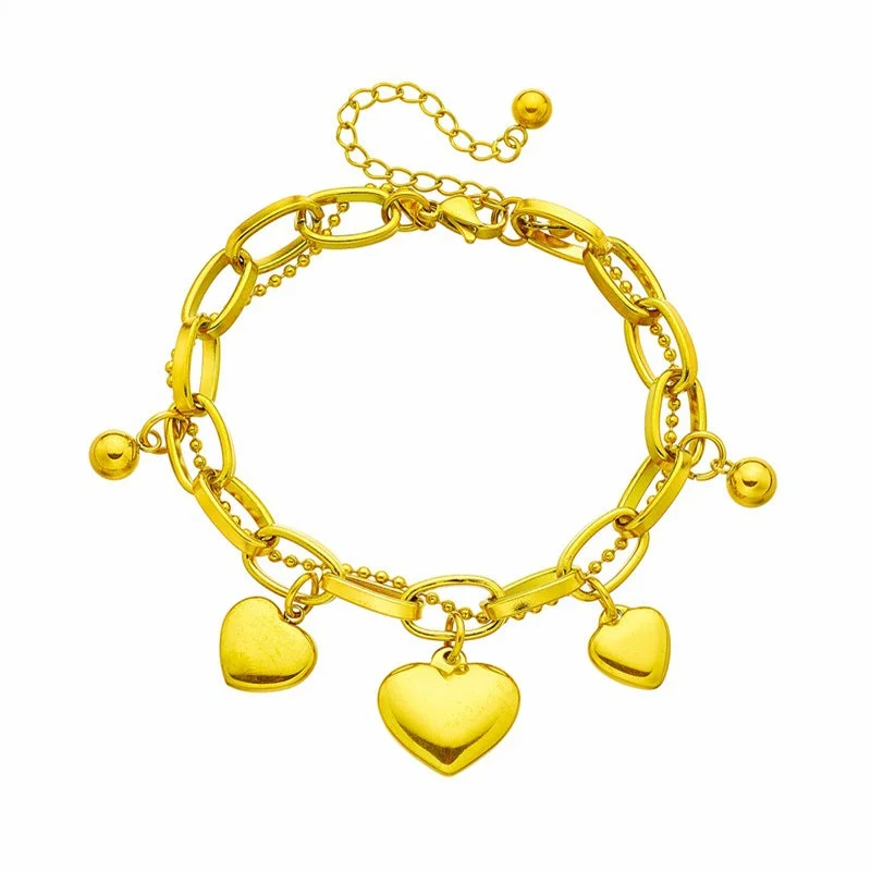 women's gold bangle bracelets-Women Heart Chain Geometric Titanium Steel Electroplating Bracelets