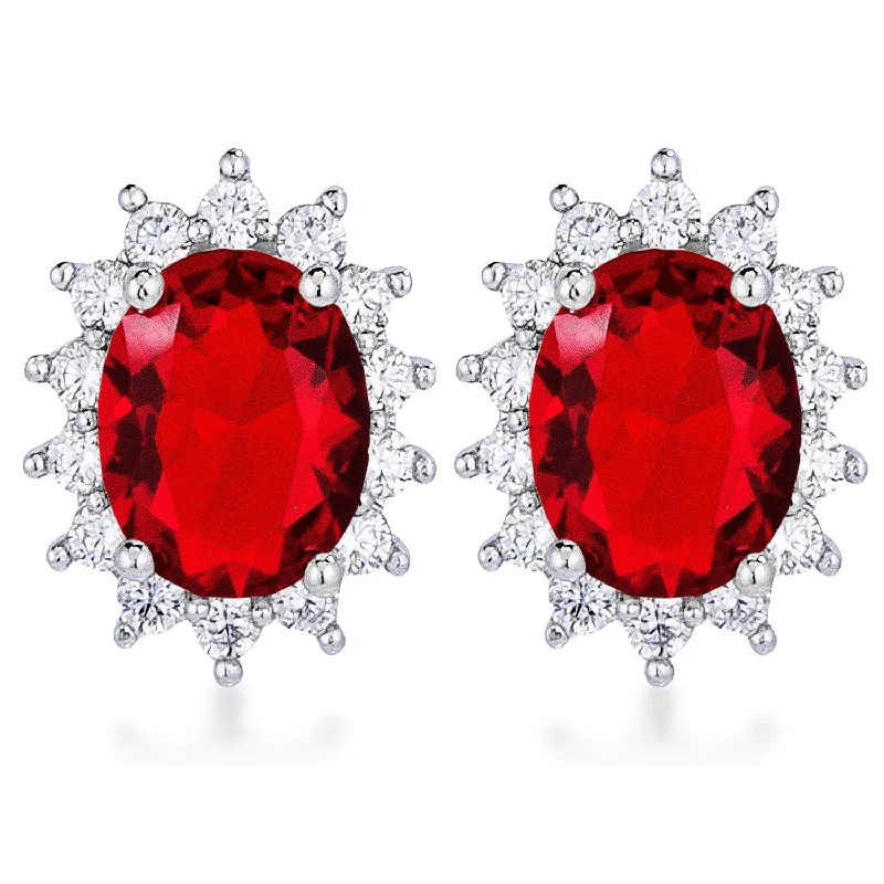 women's mixed metal earrings-Chesna Oval Ruby Halo Earrings | 2ct