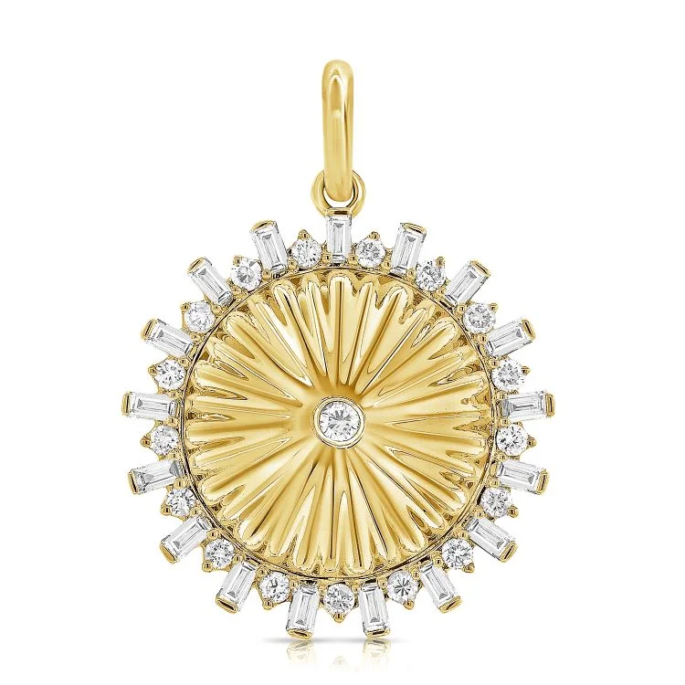 women's bar necklaces-14K Yellow Gold Diamond Fluted Disc Necklace