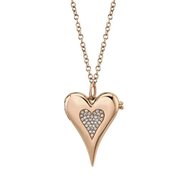 women's silver infinity necklaces-14K Rose Gold Diamond Pave Heart Locket Necklace