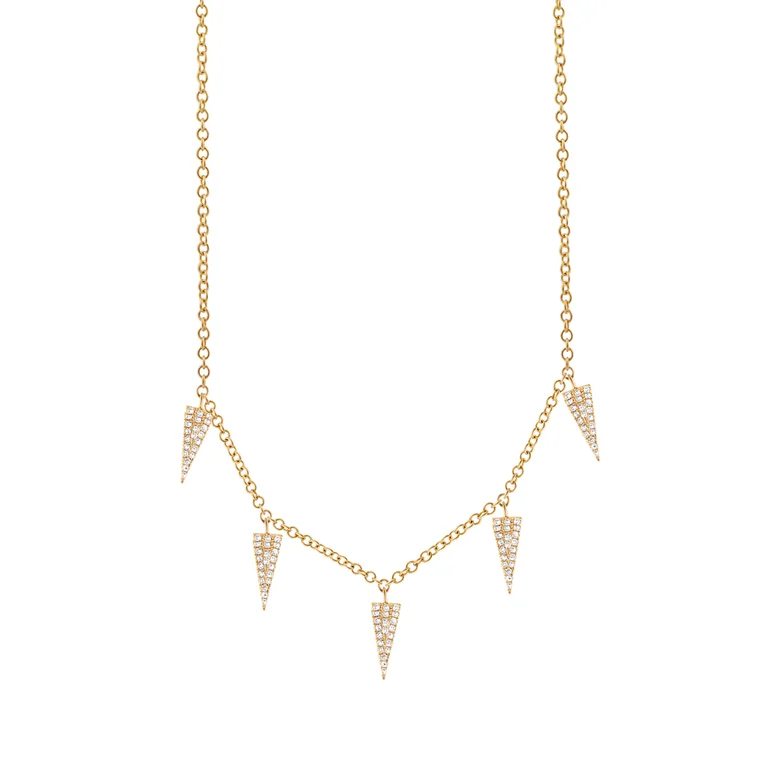 women's modern necklaces-14K Yellow Gold Diamond Pave Triangle Necklace