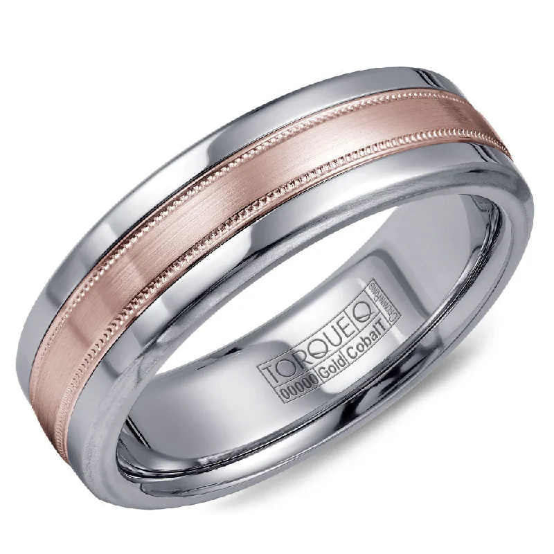 women's commitment rings for women-Torque Cobalt & Gold Collection 6MM Wedding Band with Rose Gold Center CW020MR6