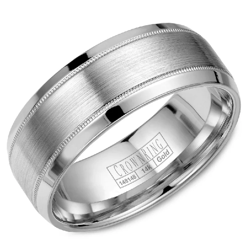 women's engraved engagement rings-CrownRing 8MM Wedding Band with Brushed Center WB-8108