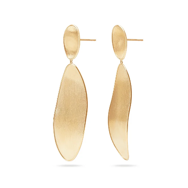 women's engraved earrings-18K Yellow Gold Elongated Double Drop Earrings