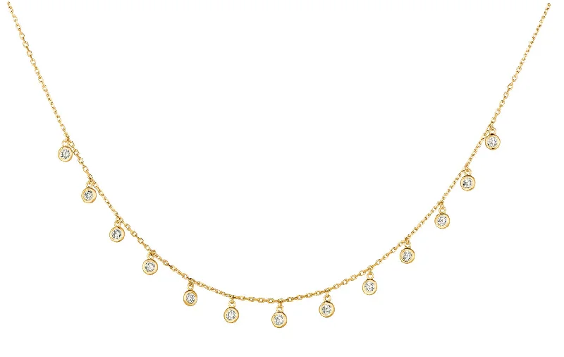 women's bar necklaces-14K Yellow Gold Diamond Drop  Dangle Necklace