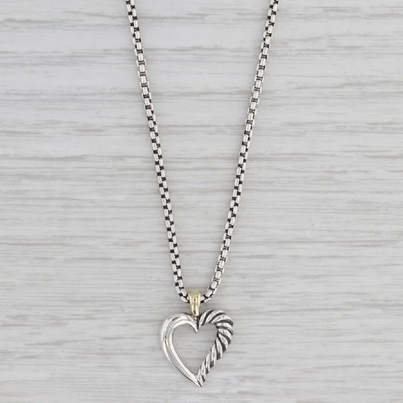 women's stylish statement necklaces-David Yurman Classic Cable Heart Pendant Necklace Sterling Silver 14k Gold 18"