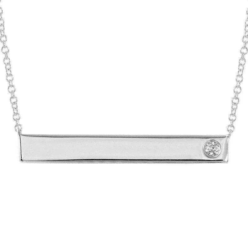 women's small pendant necklaces-14k White Gold Engravable Polished Bar Necklace