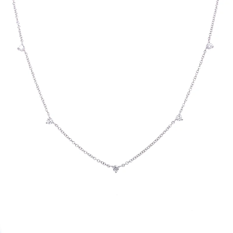 women's gold plated necklaces-14K White Gold Three Prong Diamond Station Necklace