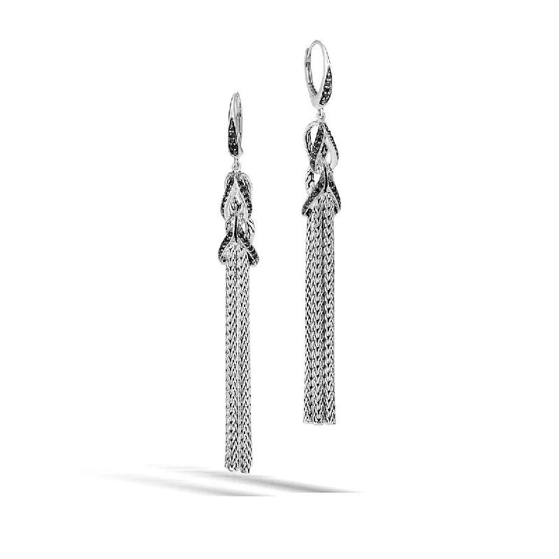 women's pearl earrings-Asli Classic Chain Link Silver Tassel Earrings