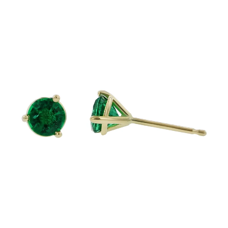 women's flower earrings-18K Yellow Gold Emerald Stud Earrings